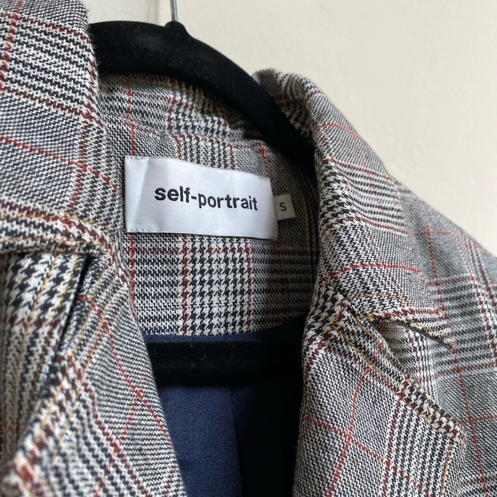 SELF PORTRAIT Houndstooth Back Sleeve Slit Cropped Blazer Size Small - Picture 3 of 10